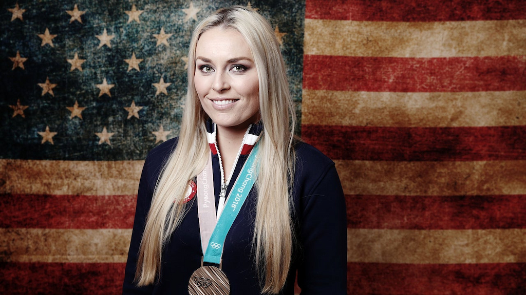 Lindsey Vonn with bronze medal at 2018 Olympics