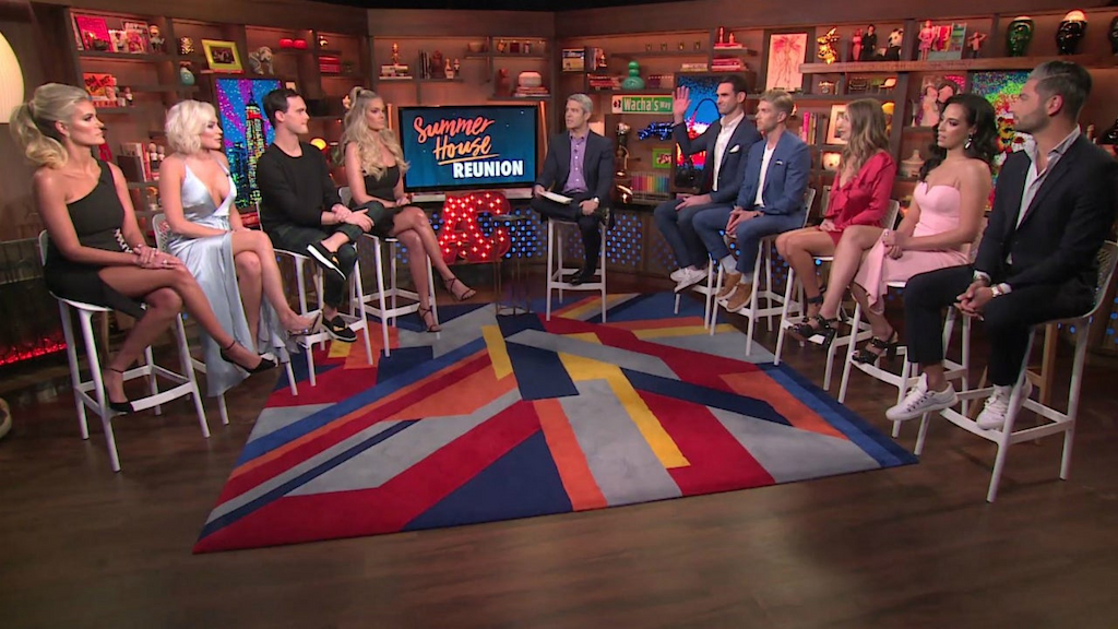 The cast of Bravo's 'Summer House' with 'Watch What Happens Live' host Andy Cohen.