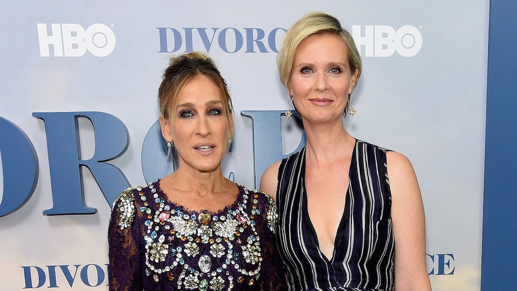 Sarah Jessica Parker and Cynthia Nixon attend the 'Divorce' New York premiere  on Oct. 4, 2016.