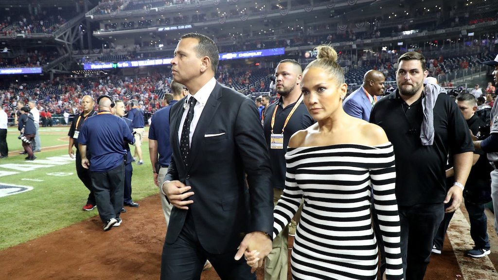 Jennifer Lopez and Alex Rodriguez at baseball game