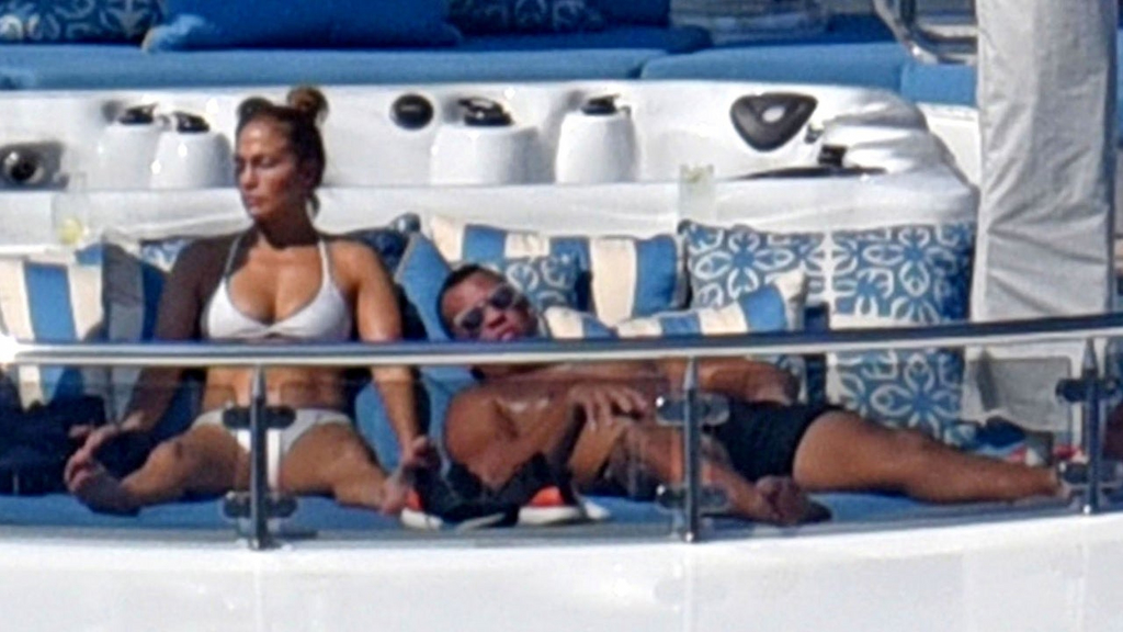 Jennifer Lopez and Alex Rodriguez on a yacht in Capri.