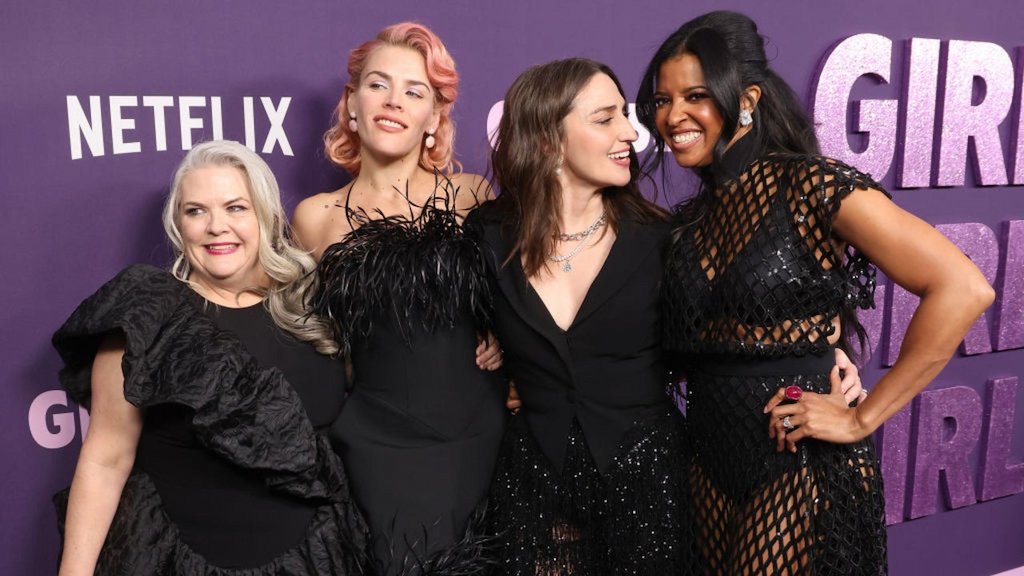 Paula Pell, Busy Philipps, Sara Bareilles, and Renee Elise Goldsberry attend the Netflix "Girls5eva" season premiere at Paris Theater on March 07, 2024 in New York City