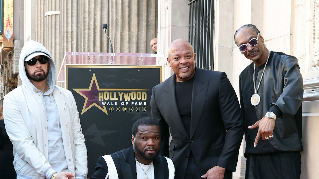 Eminem, 50 Cent, honoree Dr. Dre and Snoop Dogg attend the Hollywood Walk of Fame Star Ceremony