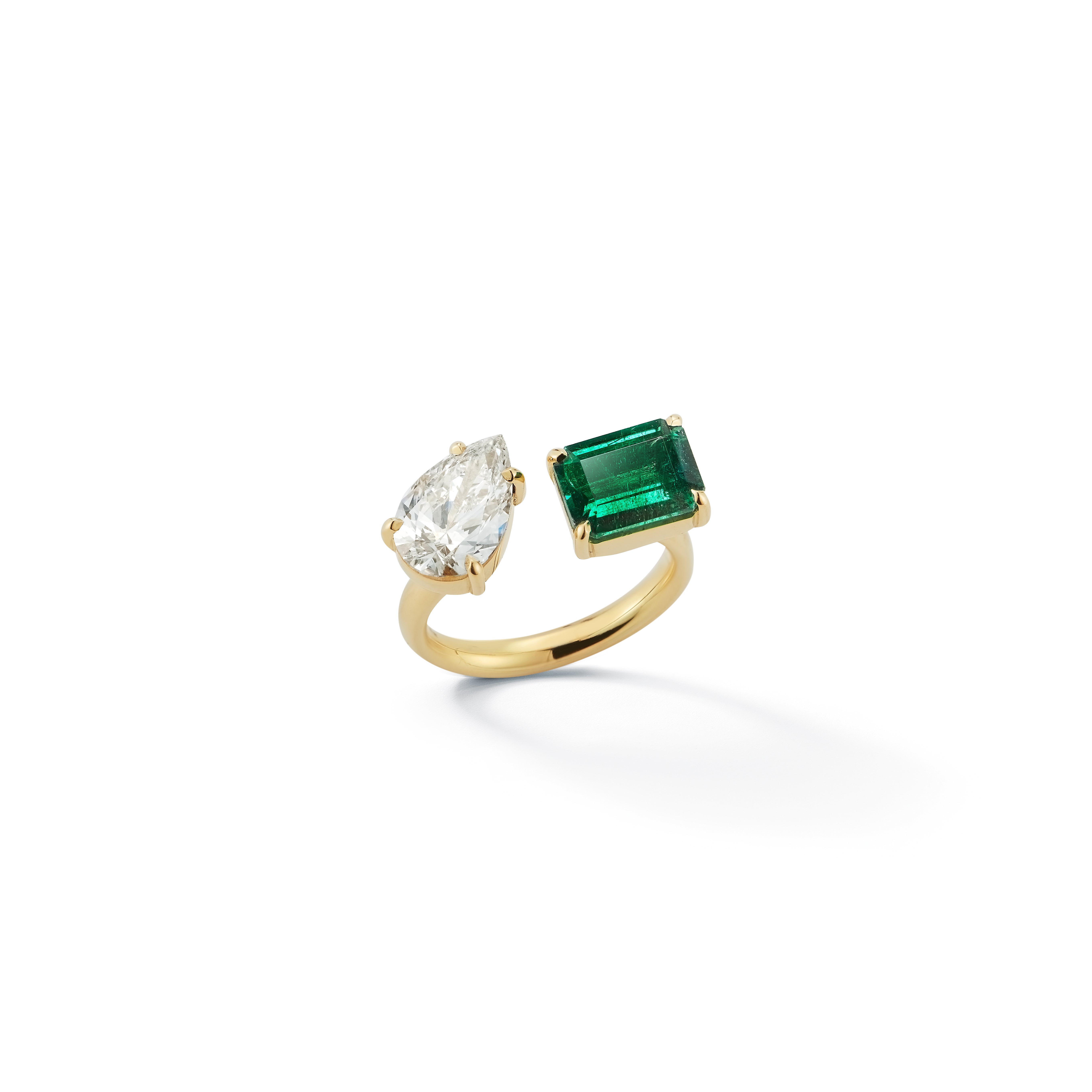 Jemma Wynne diamond pear and emerald ring