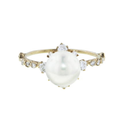 Kataoka Pearl Snowflake Beige Gold Diamond Ring