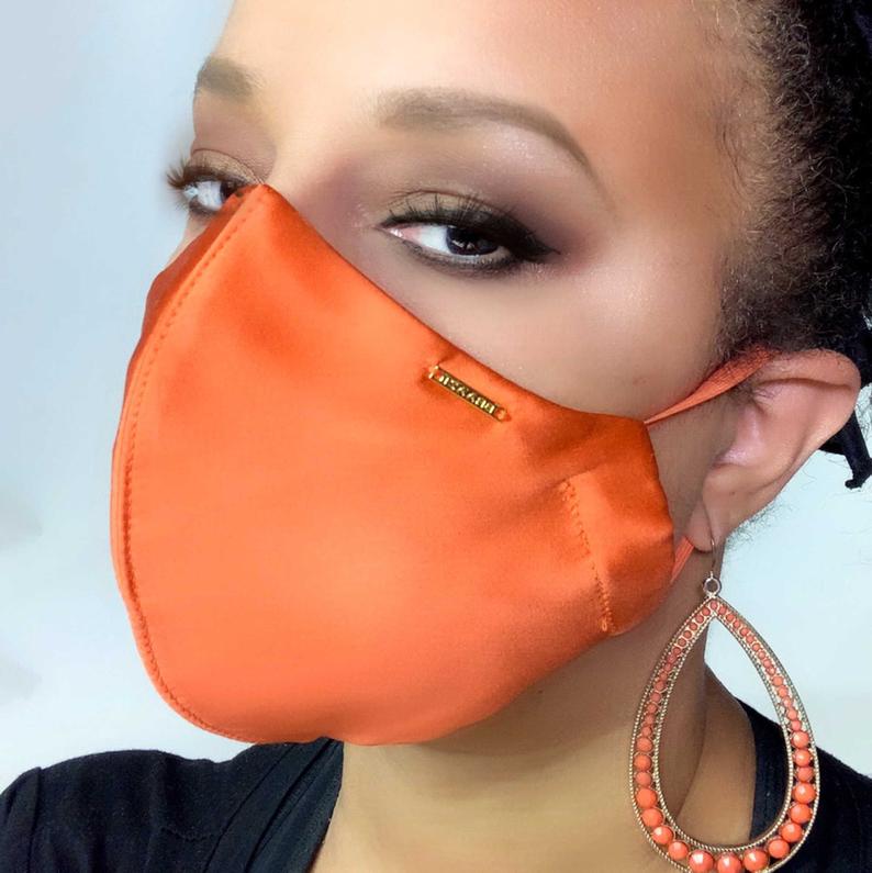 Braazi Atelier Burnt Orange Silk Satin Designer Face Mask