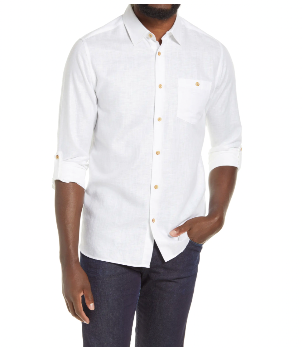 Sauss Slim Fit Solid Linen & Cotton Button-Up Shirt