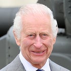 King Charles III during the official handover in which King Charles III passes the role of Colonel-in-Chief of the Army air corps to Prince William, Prince of Wales at the Army Aviation Centre on May 13, 2024 in Stockbridge, Hampshire.