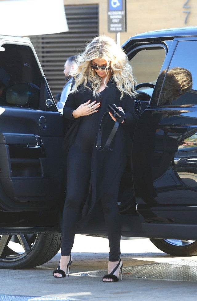 Pregnant Khloe Kardashian Wears Spandex Jumpsuit on Lunch Outing Pics