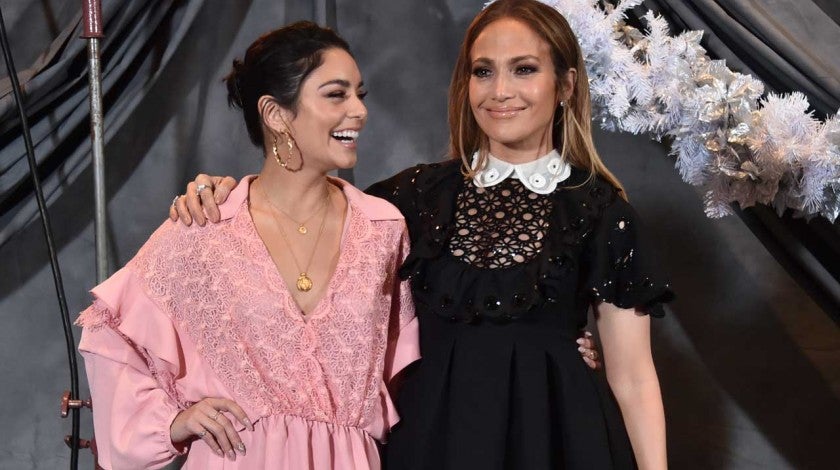 Jennifer Lopez and Vanessa Hudgens at a photocall for Second Act in Beverly Hills on Dec. 9.