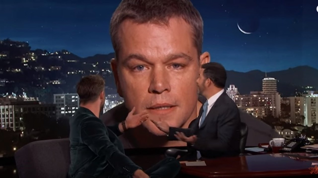 Matt Damon crashes Chris Hemsworth's interview on Jimmy Kimmel Live