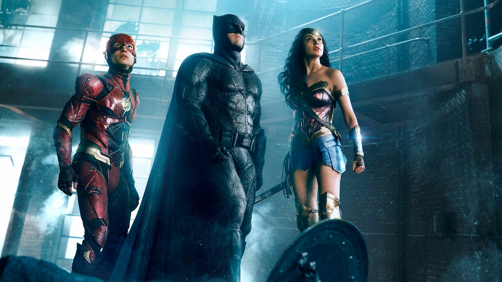 Ezra Miller, Ben Affleck, Gal Gadot in 'Justice League'