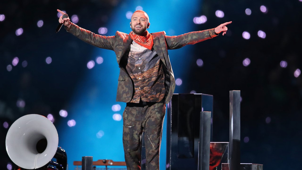 Justin Timberlake performing at Super Bowl LII