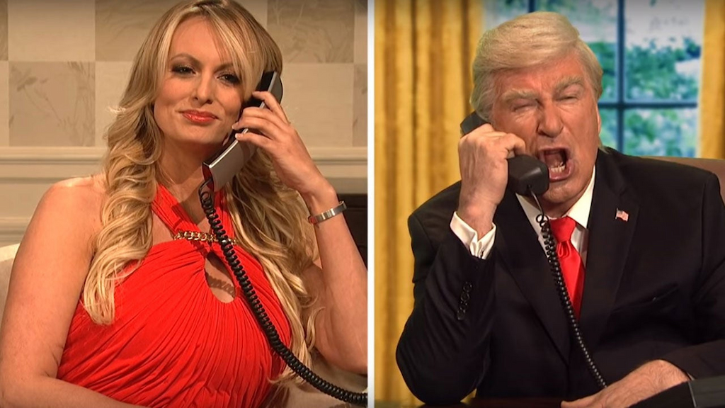 Stormy Daniels and Alec Baldwin as Donald Trump in 'SNL' Cold Open