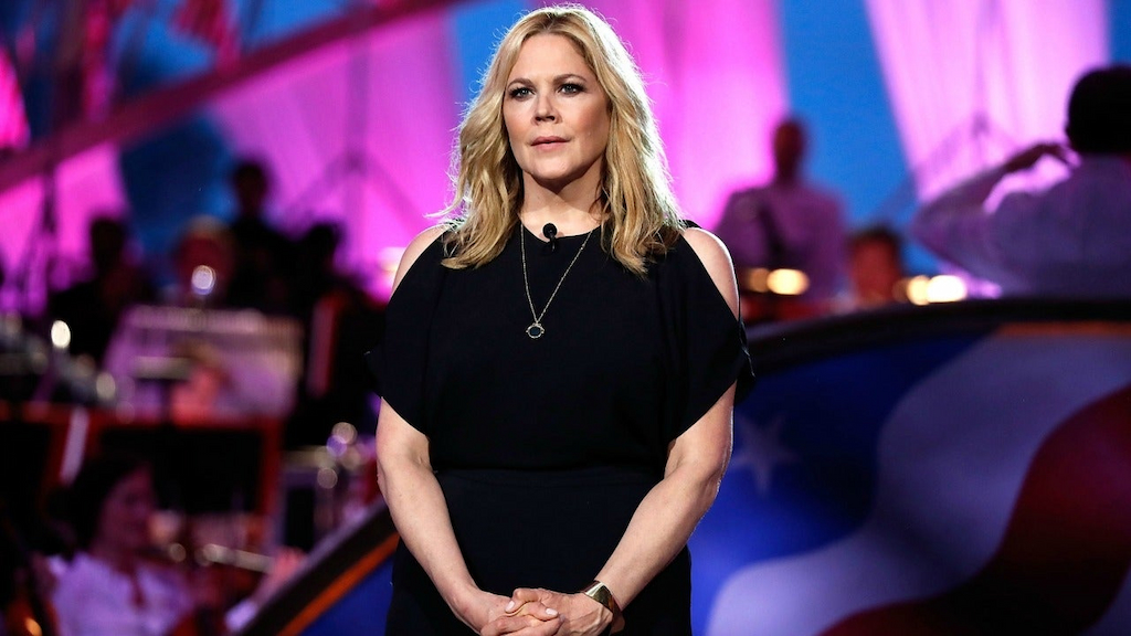 Mary McCormack tells the story of Silver Star recipient Leigh Ann Hester, the 1st woman to receive the Silver Star for combat., at the 2018 National Memorial Day Concert at U.S. Capitol, West Lawn on May 27, 2018 in Washington, DC.