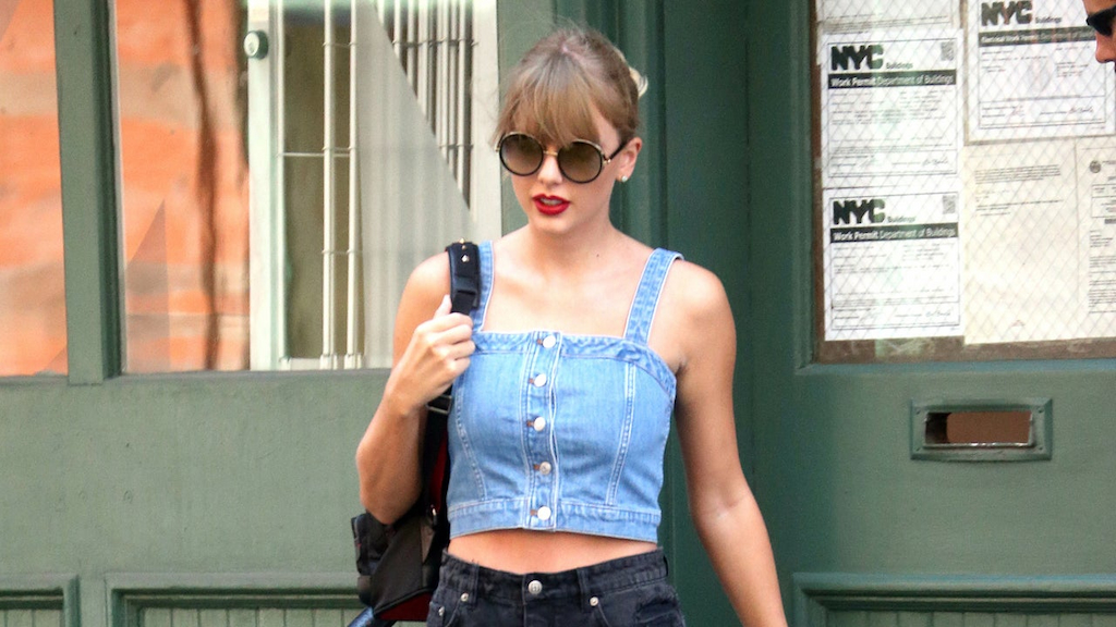 Taylor Swift denim top and shorts