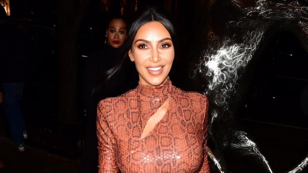 Kim Kardashian in skintight snakeskin in NYC