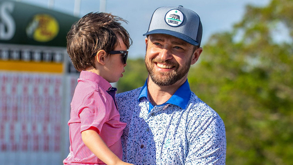 Justin Timberlake and son at golf tournament in MO
