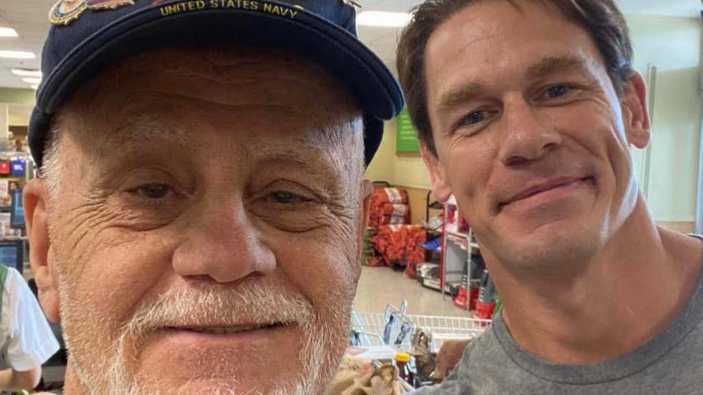 John Cena at grocery store with a vet, whose bill he paid.