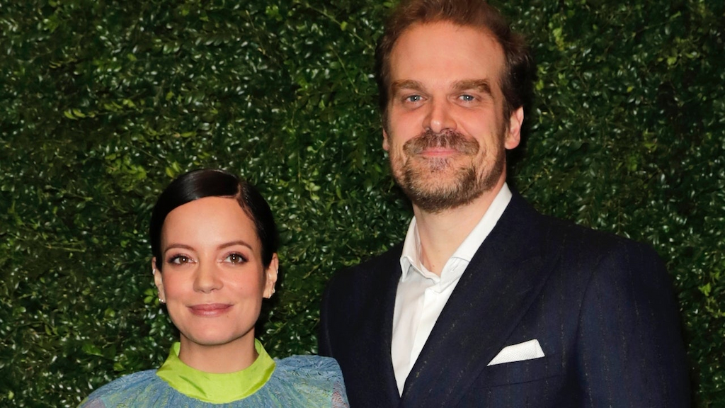 Lily Allen and David Harbour arrive at the Charles Finch & CHANEL Pre-BAFTA Party at 5 Hertford Street 