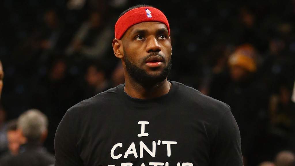 LeBron James of the Cleveland Cavaliers wears an "I Can't Breathe" shirt in 2014
