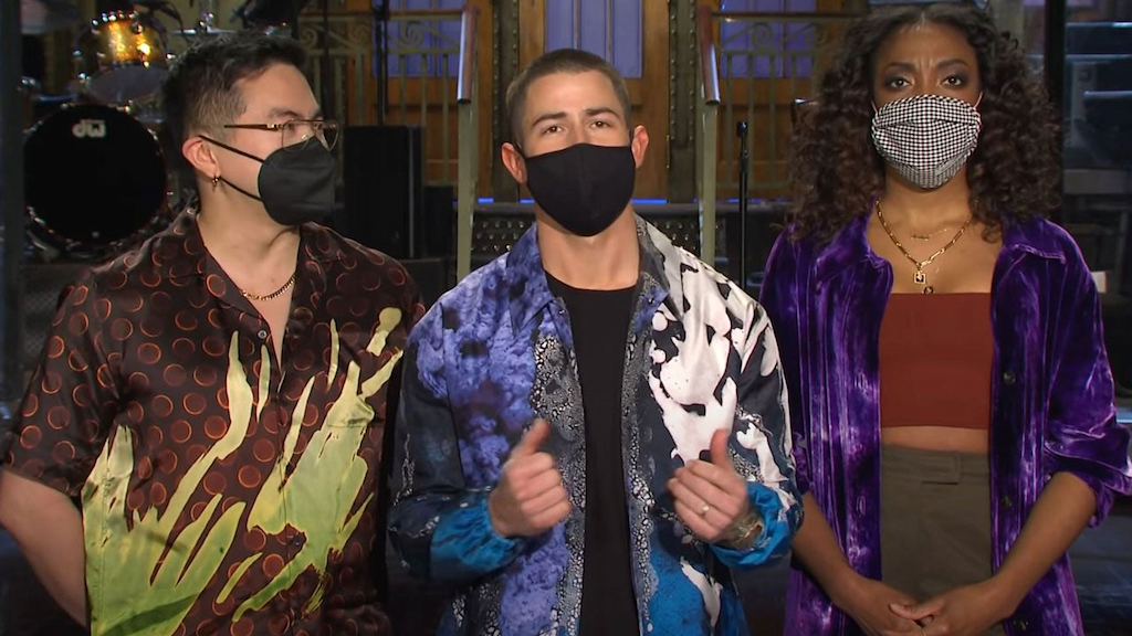 Bowen Yang, Nick Jonas and Ego Nwodim in 'Saturday Night Live' promo
