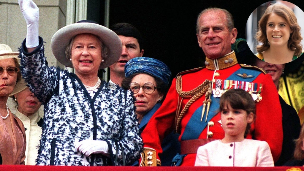 Queen Elizabeth II, Prince Philip, and Princess Eugenie