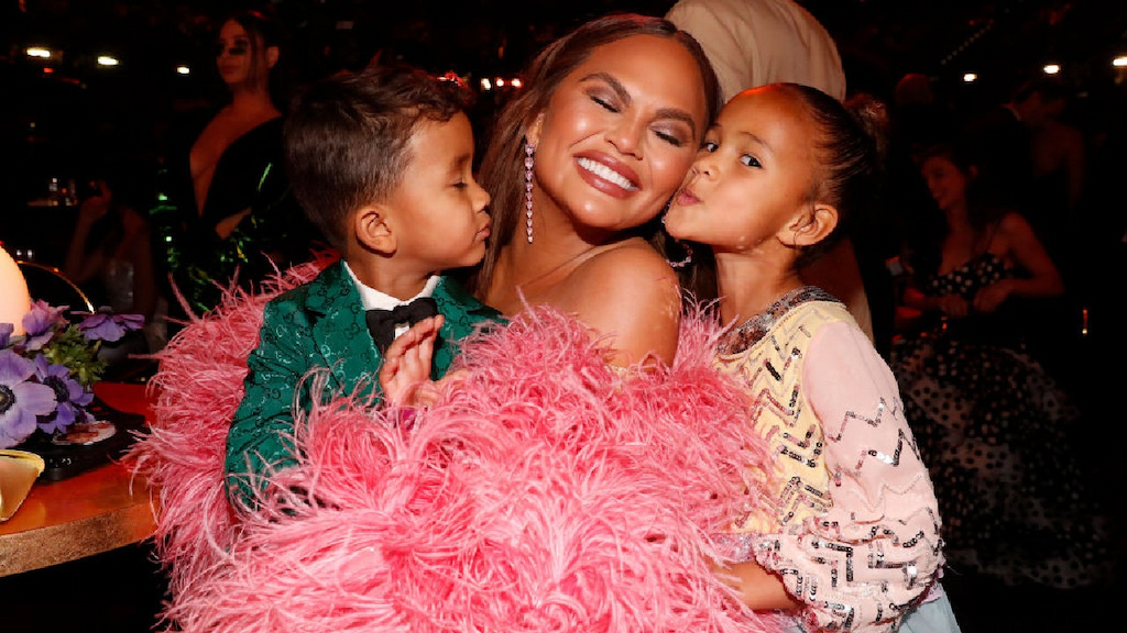 Chrissy Teigen with Miles and Luna