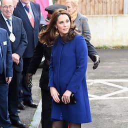Pregnant Kate Middleton Pairs Royal Blue Coat With High Heels as She Returns Home to England
