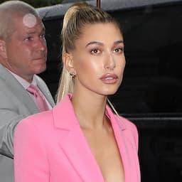 Rainy Weather Doesn't Stop Hailey Baldwin From Rocking a Pink Power Suit