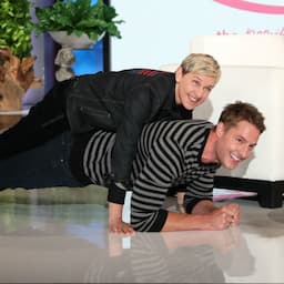 Justin Hartley Carries Ellen DeGeneres on His Back While Planking for Charity