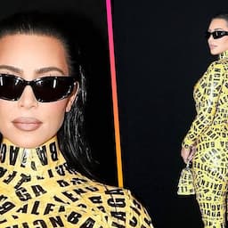 Kim Kardashian Struggles to Walk in Catsuit Covered in Balenciaga Caution Tape