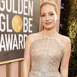 Jessica Chastain Wears Bejeweled Mask to Match Her Golden Globes Gown