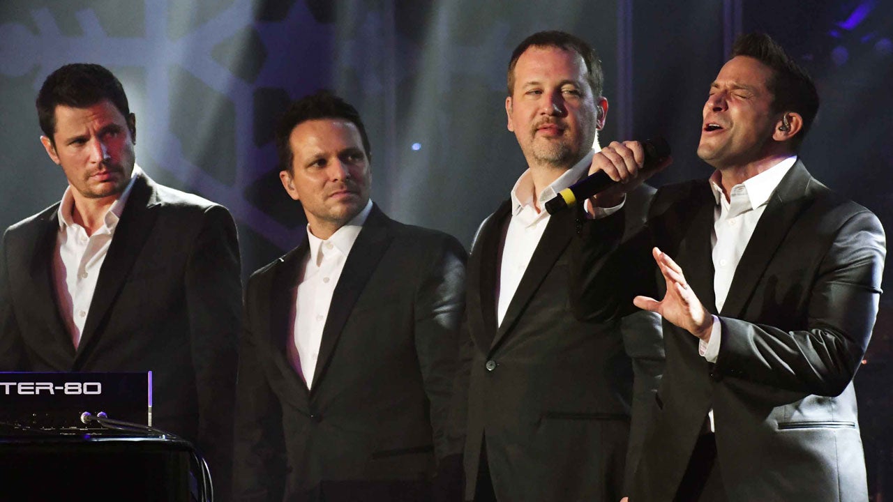 Member of 98 Degrees are shown, from left: Jeff Timmons, Drew Lachey,  Justin Jeffre and Nick La …