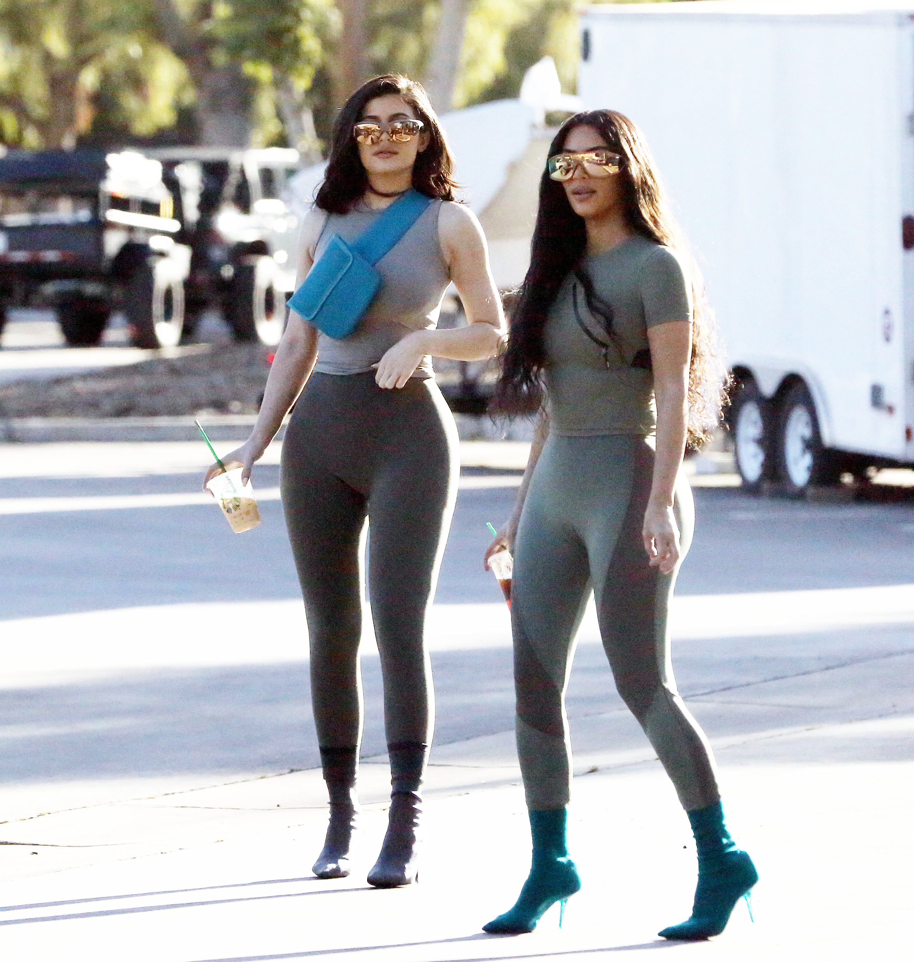 Kim Kardashian and Kylie Jenner Look Nearly Identical in Matching Legging  Outfits