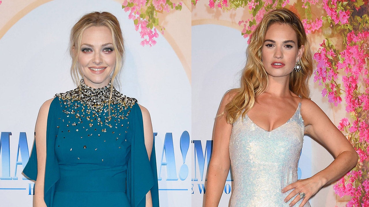 Amanda Seyfried and Lily James Dazzle in Sparkly Dresses at the 'Mamma Mia!'  Stockholm Premiere | Entertainment Tonight, image size:1280x720