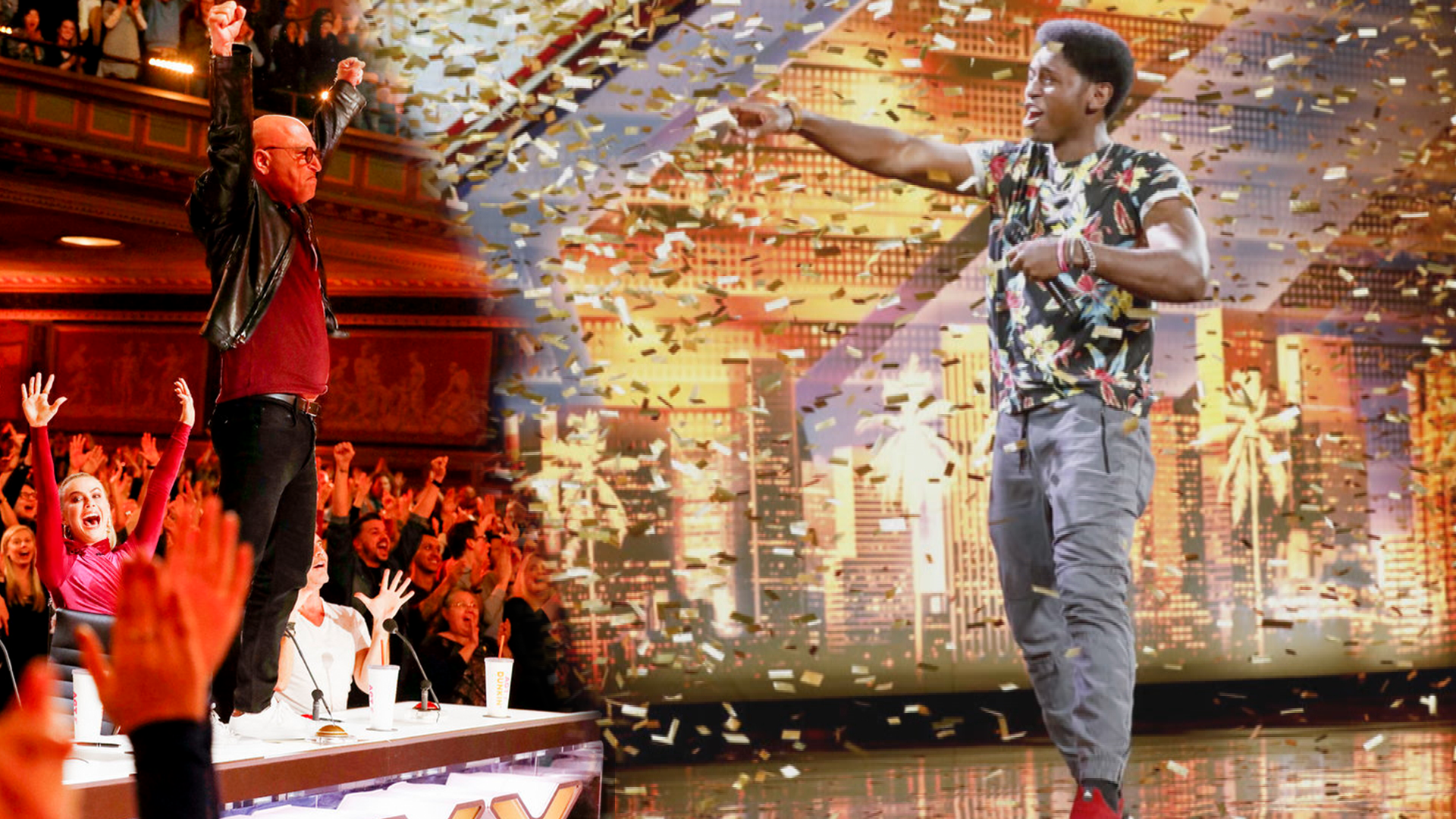 America S Got Talent Howie Mandel Jumps Up On The Judges Table To Give Golden Buzzer To Inspiring Singer Entertainment Tonight