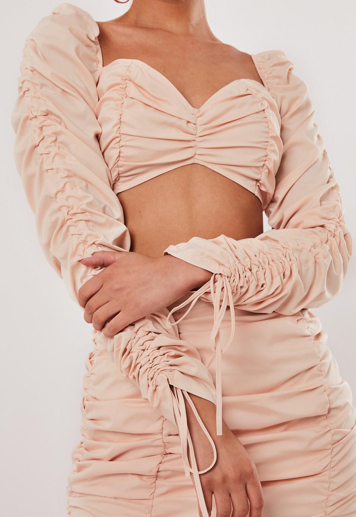 Stassie x Missguided Blush Co Ord Ruched Milkmaid Top