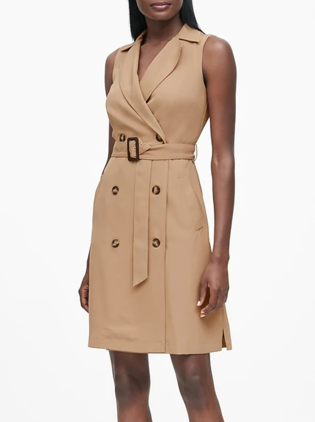 Banana Republic Double-Breasted Trench Dress in Khaki