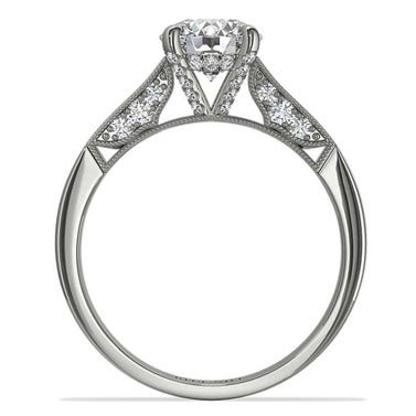 Diamond Pave and Miligrain Profile Solitaire Engagement Ring