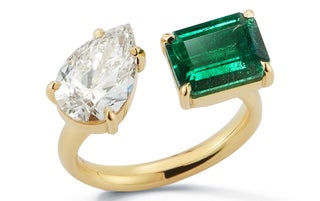 Diamond Pear and Emerald Open Ring