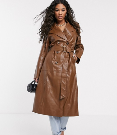 Faux Leather Belted Maxi Coat