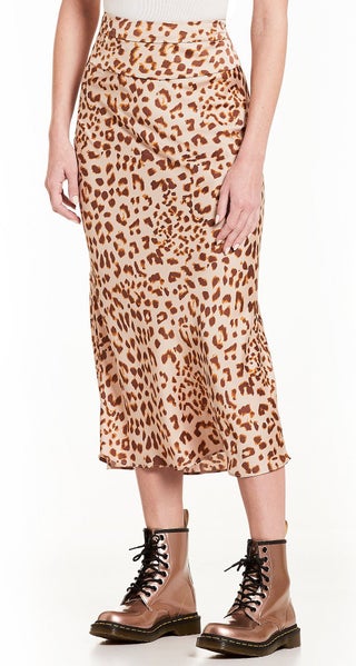Normani Bias High Waist Cheetah Print Midi Skirt