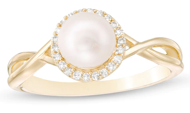 Cultured Freshwater Pearl and Diamond Frame Twist Shank Ring