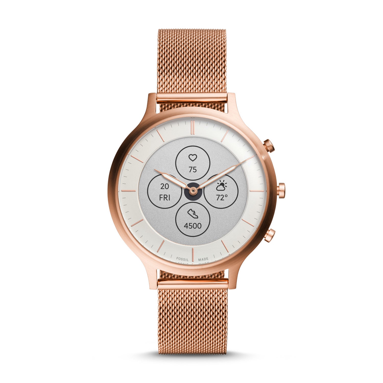 Fossil Hybrid Smartwatch HR Charter Rose Gold Tone Stainless Steel Mesh