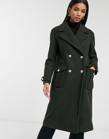 Double-Breasted Military Style Coat in Khaki
