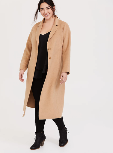 Taupe Woolen Button Front Duster Coat