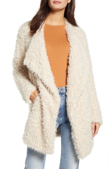 Cozy Faux Fur Drape Front Coat