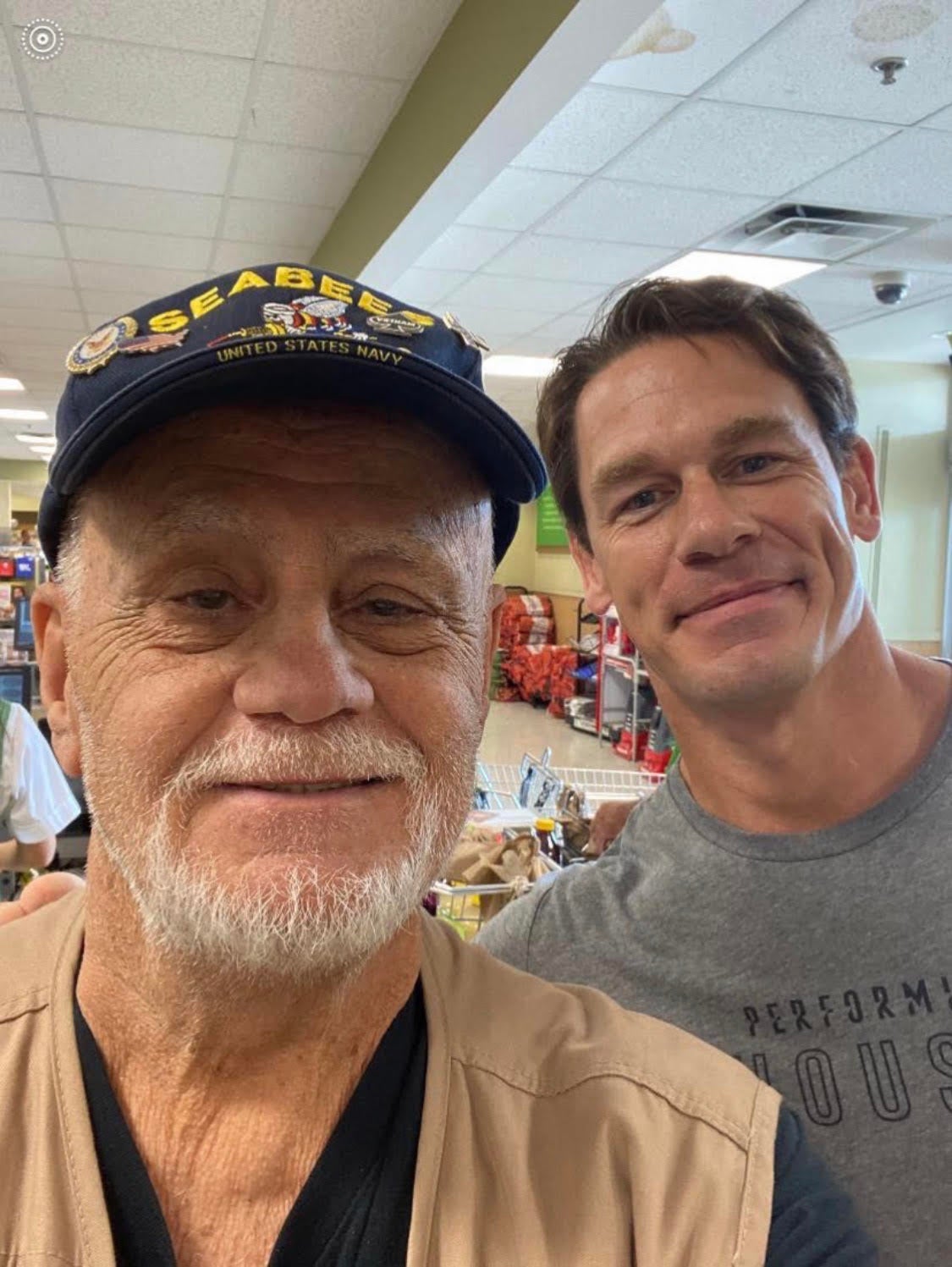 John Cena at grocery store with a vet, whose bill he paid.