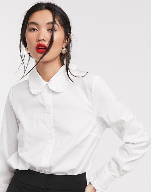 Selected Femme Shirt with Prairie Collar in White 